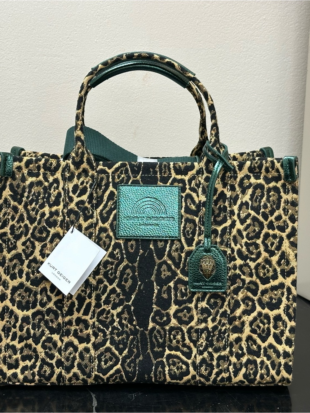 Kurt Geiger Leopard Jacquard Tote with Green Trim
